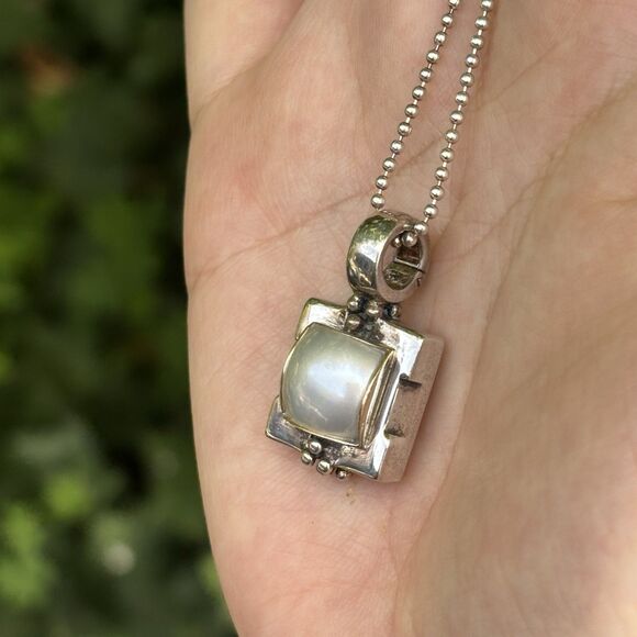 Michael Dawkins Sterling Silver Pearl Necklace & 14k/925 Mabe Pearl Pendant 40g - Picture 7 of 10